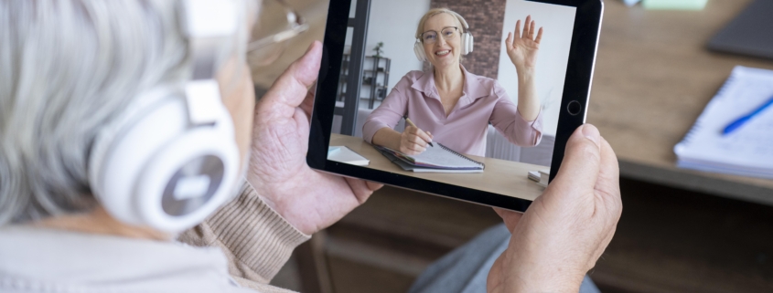 Senior talking over video call